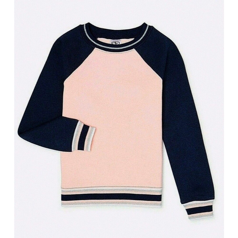 Athletic Works Girls Pink Blue Sleeve Sweatshirt Glitter Striped Waistband XL